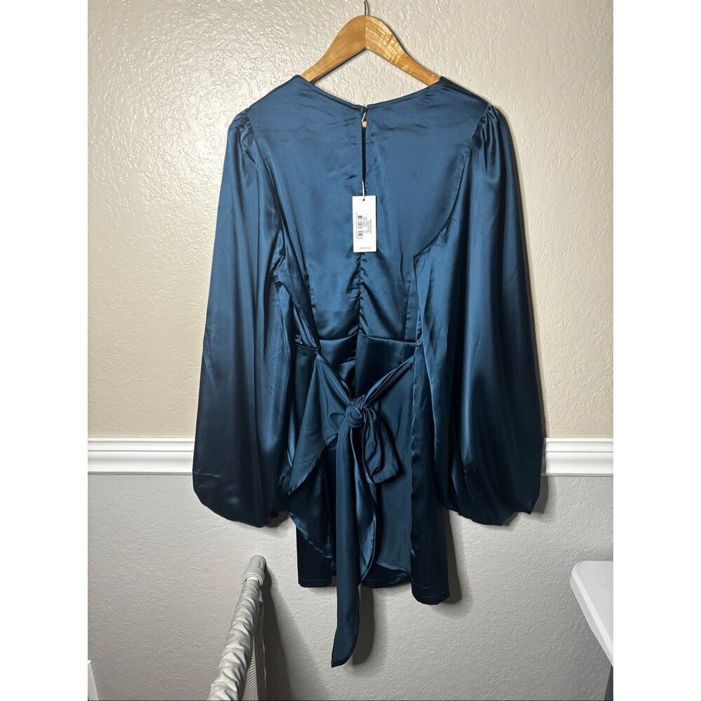 Petal & Pup Opal Tie Waist Long Sleeve Satin Mini dress